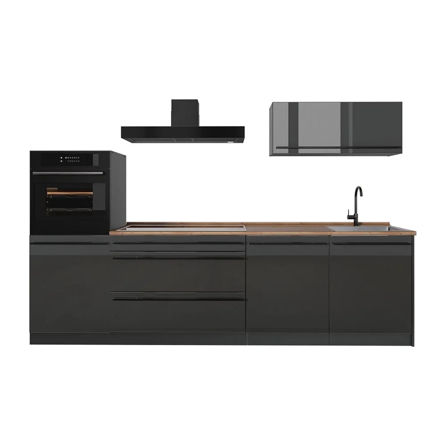 Vicco Küchenzeile R-Line Anthrazit Hochglanz/Anthrazit 280 x 143 Arbeitsplatte Goldkraft Eiche Art Nr 66466