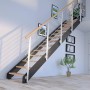 Treppe Kos mit 10 Eiche Rustik Stufen, schwarzem Design-Geländer und Metallwangen. FSC®-zertifiziert.