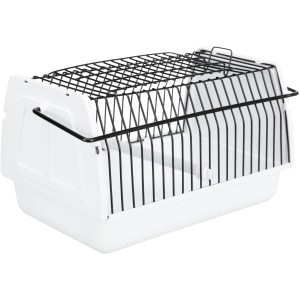 Trixie Transportbox für Kleintiere, weiß mit schwarzem Gitter und Tragegriff.