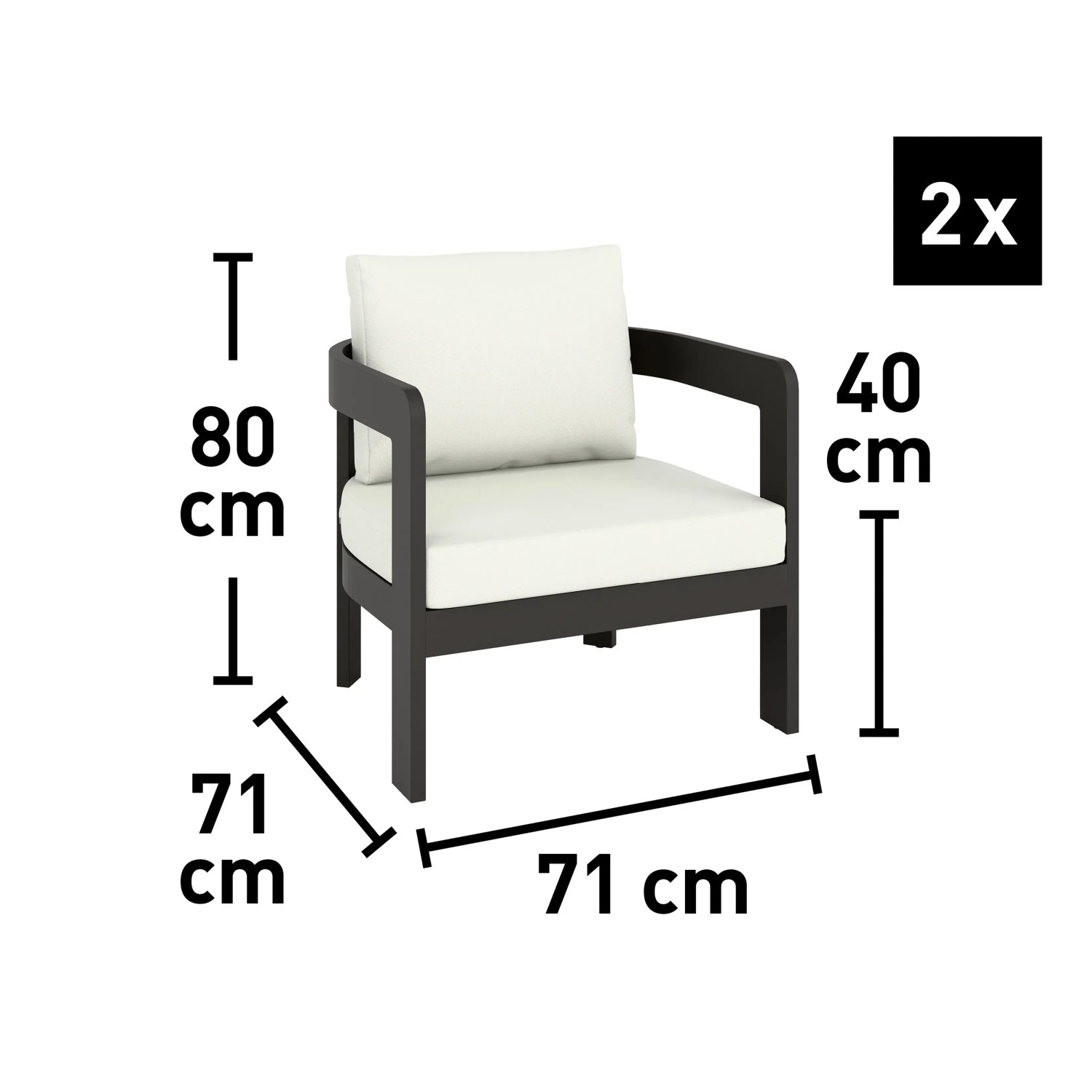 Sessel der Lounge-Gruppe Sorreno, Aluminium Anthrazit/Weiß, Maße: 80x71x71 cm. Gartenmöbel für entspannte Stunden.