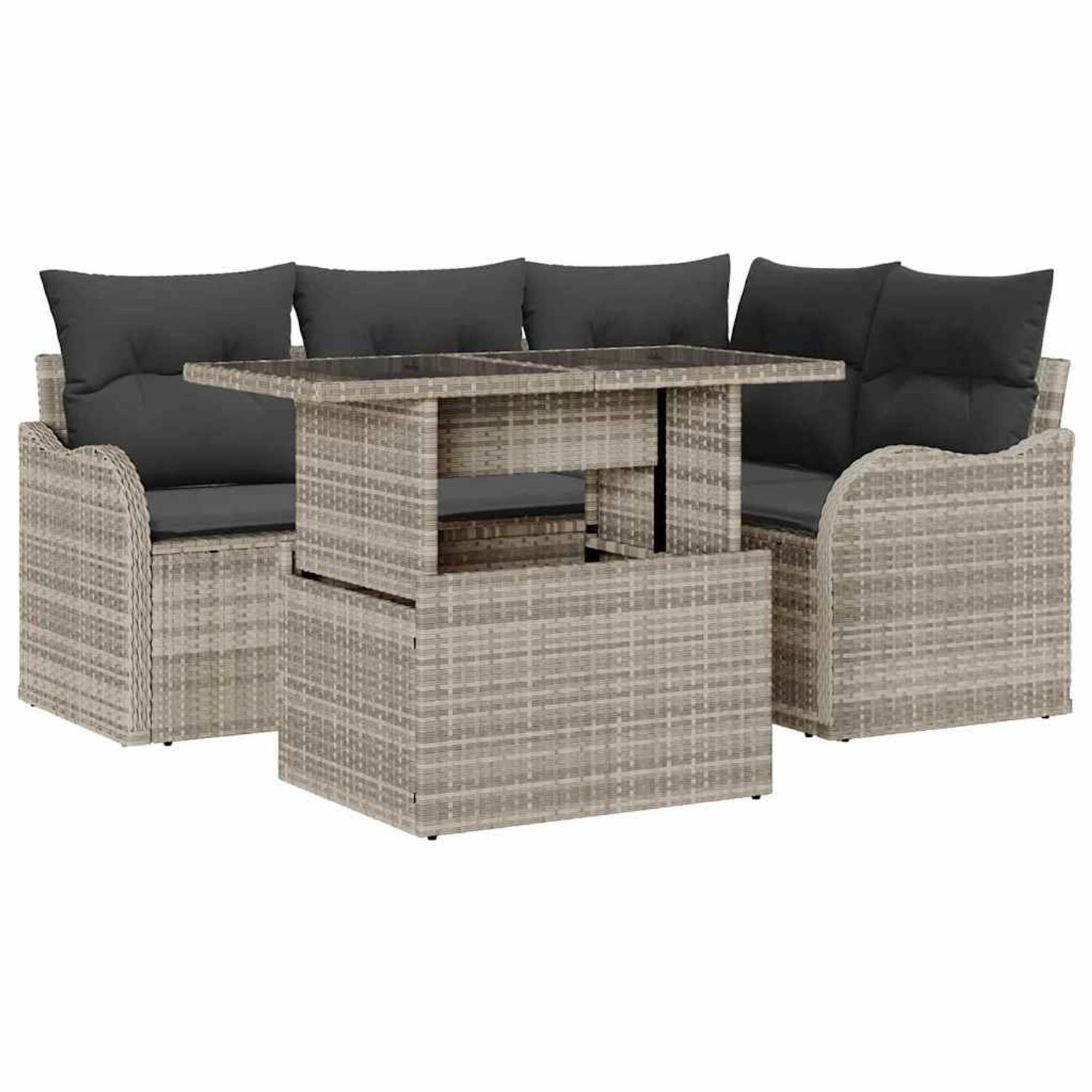 vidaXL Garten-Sofa-Set mit Kissen 5-Tlg Hellgrau Poly Rattan 3348458 günstig online kaufen