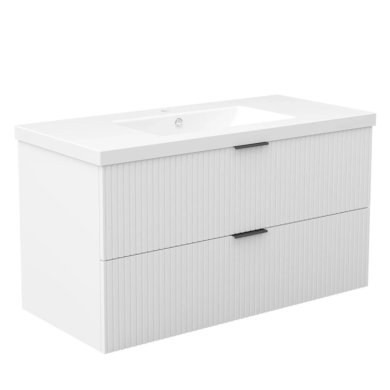 AICA Waschtisch mit Unterschrank 100 cm Morri Badmöbel Set 2 tlg. Waschbecken mit Unterschrank Weiß Matt Softclose