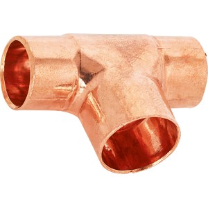 Löt-Reduzier-T-Stück aus Kupfer, 15 mm x 18 mm x 15 mm für Kupferrohr-Verbindungen.