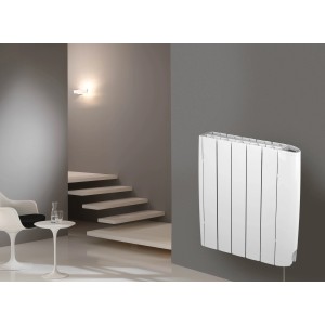 Weißer, ovaler Ximax Elektro-Heizkörper Pan aus Aluminium, 58x72 cm, 1500 Watt.