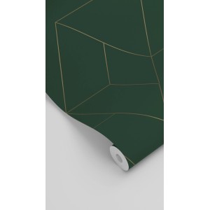 ESTAhome Vliestapete mit grafischen Linien in Grün und Gold, Rollenformat 50x900cm.