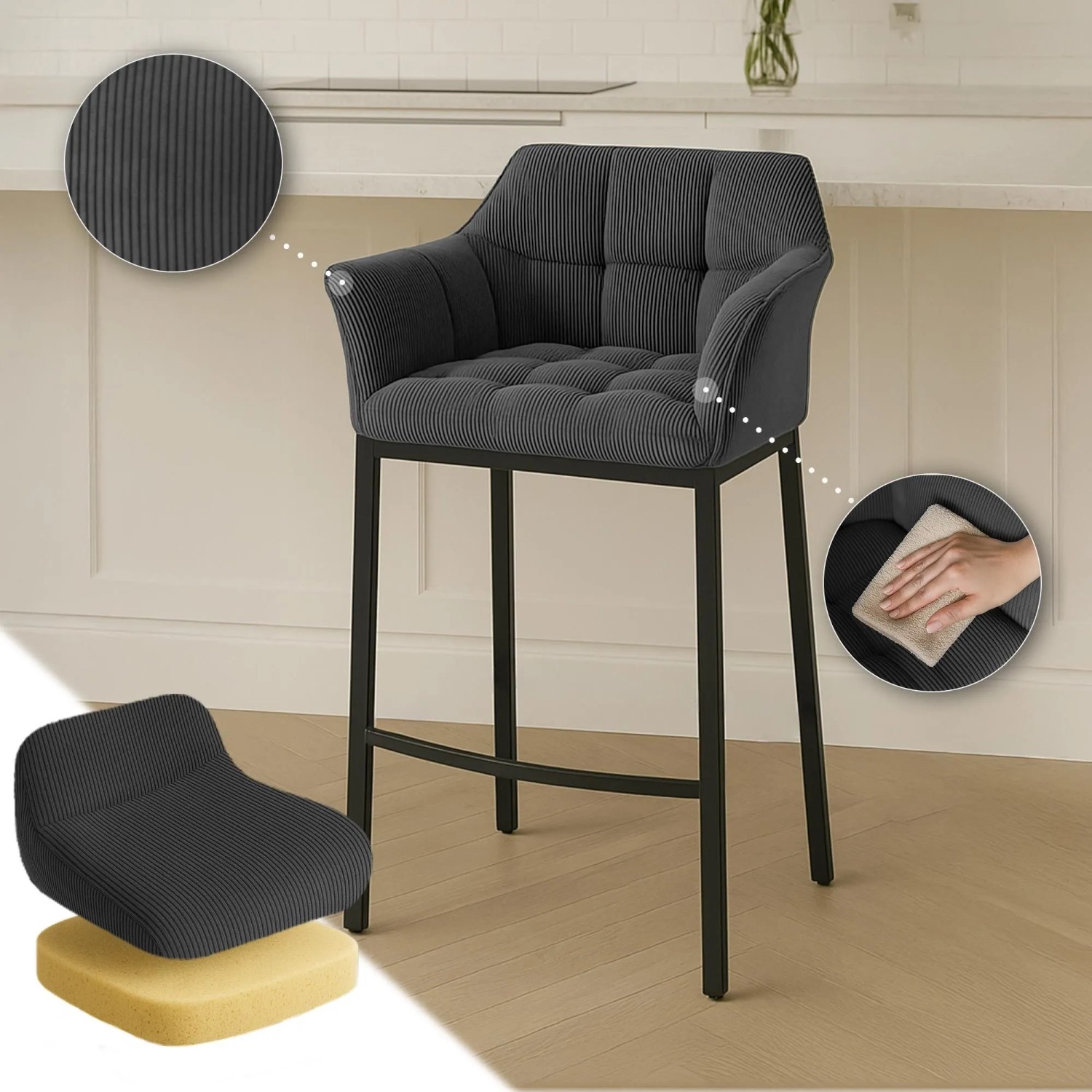 DELUKE Barhocker GIBEL Metall Dunkelgrau 64x48x110cm Schwarz Barstuhl Mit Lehne Tresenhocker Tresenstuhl
