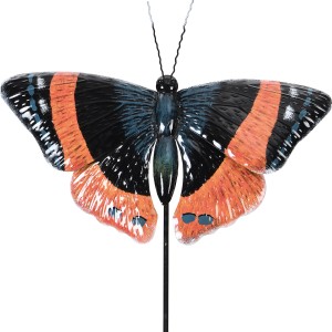 Gartenstecker Schmetterling, 95 cm, rot-schwarz, aus Metall für Beet und Kübel.