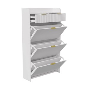 Weißer PXloue Schuhschrank mit 3 Klappen und Schublade für Flur/Eingang.