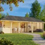 Palmako Pavillon Bianca Set, 876x300 cm, weiß lackiert. Weekendhaus mit Schiebetüren und Tresen.