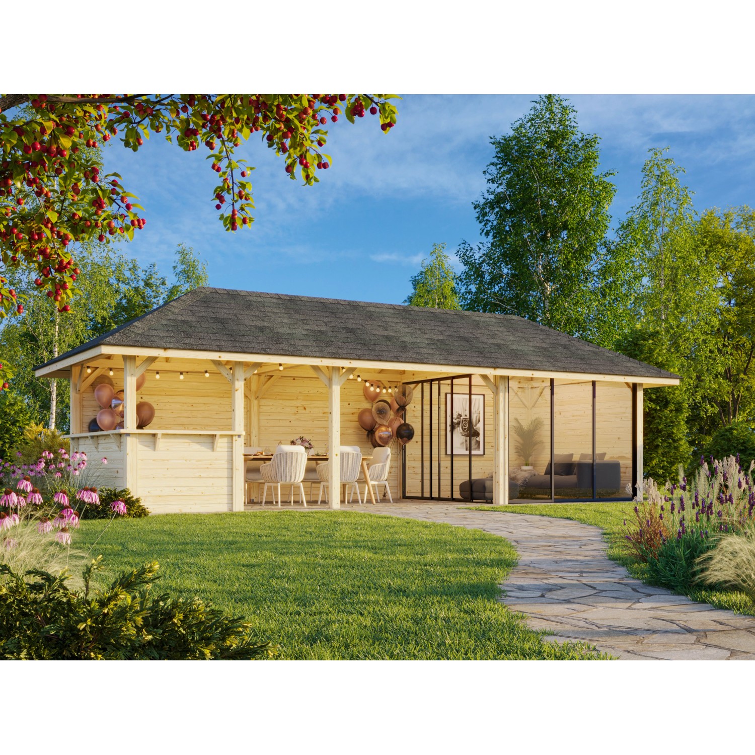 Palmako Pavillon Bianca Set 215 Slide 876 x 300 cm Lackiert Weiß FSC® günstig online kaufen