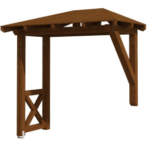 Skan Holz Haustür-Vordach Wismar 3, Nussbaum lasiert, 258x126 cm, aus Konstruktionsvollholz.