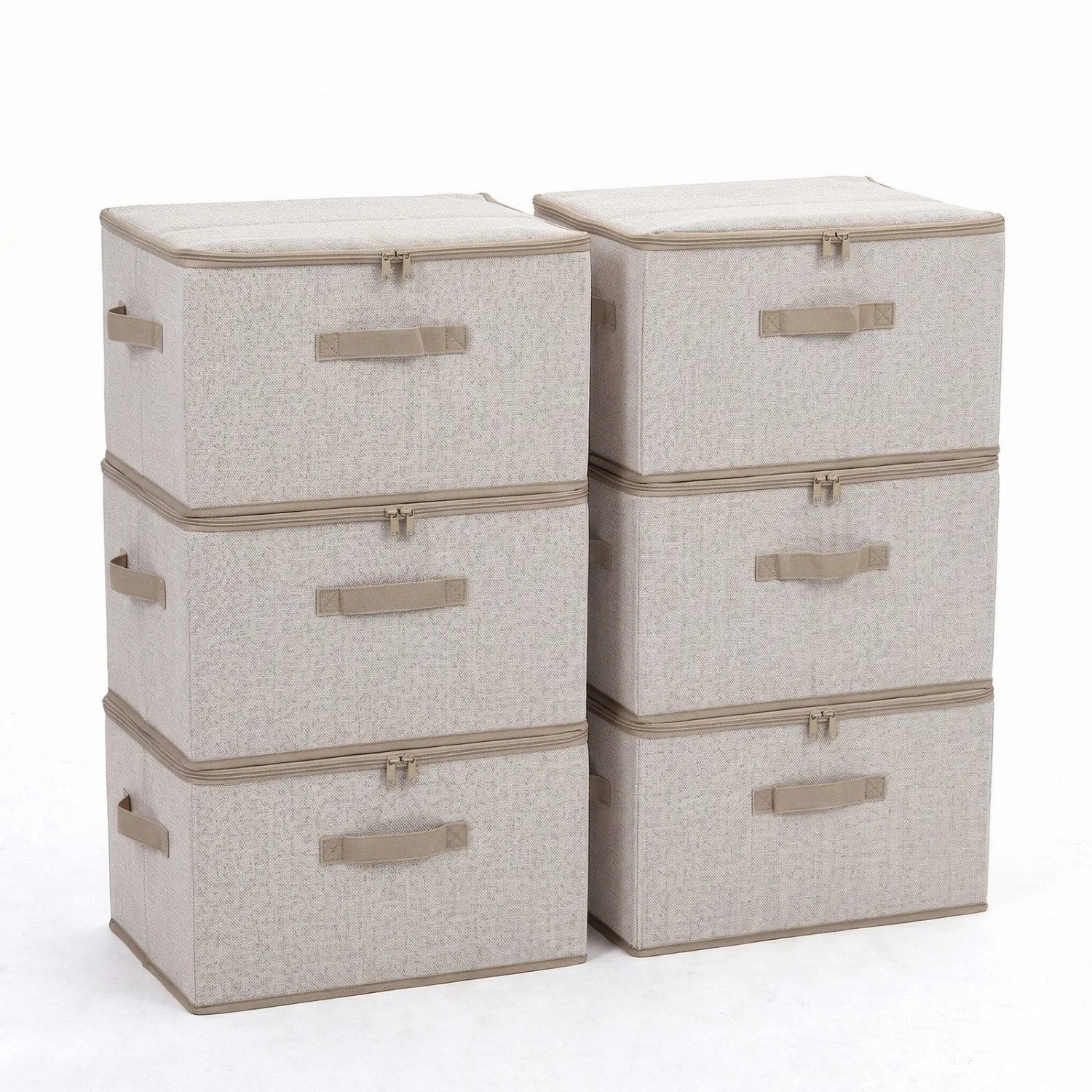 Sekey Aufbewahrungsboxen Stoffboxen mit Deckel 45 L Stapelbar Faltbar 6er Set Ordnungsbox Organizer für Kleidung Vliesstoff Kleiderschrank und Regal