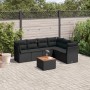 Schwarze 7-tlg. vidaXL Garten-Sofagarnitur aus Polyrattan mit Kissen und Tisch.