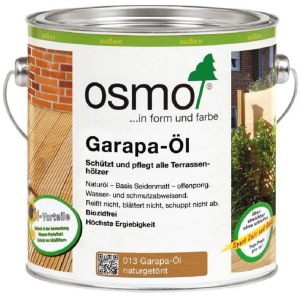 Dose Osmo Holzöl Spezial Garapa 2,5 l für Holzterrassen und Gartenmöbel.