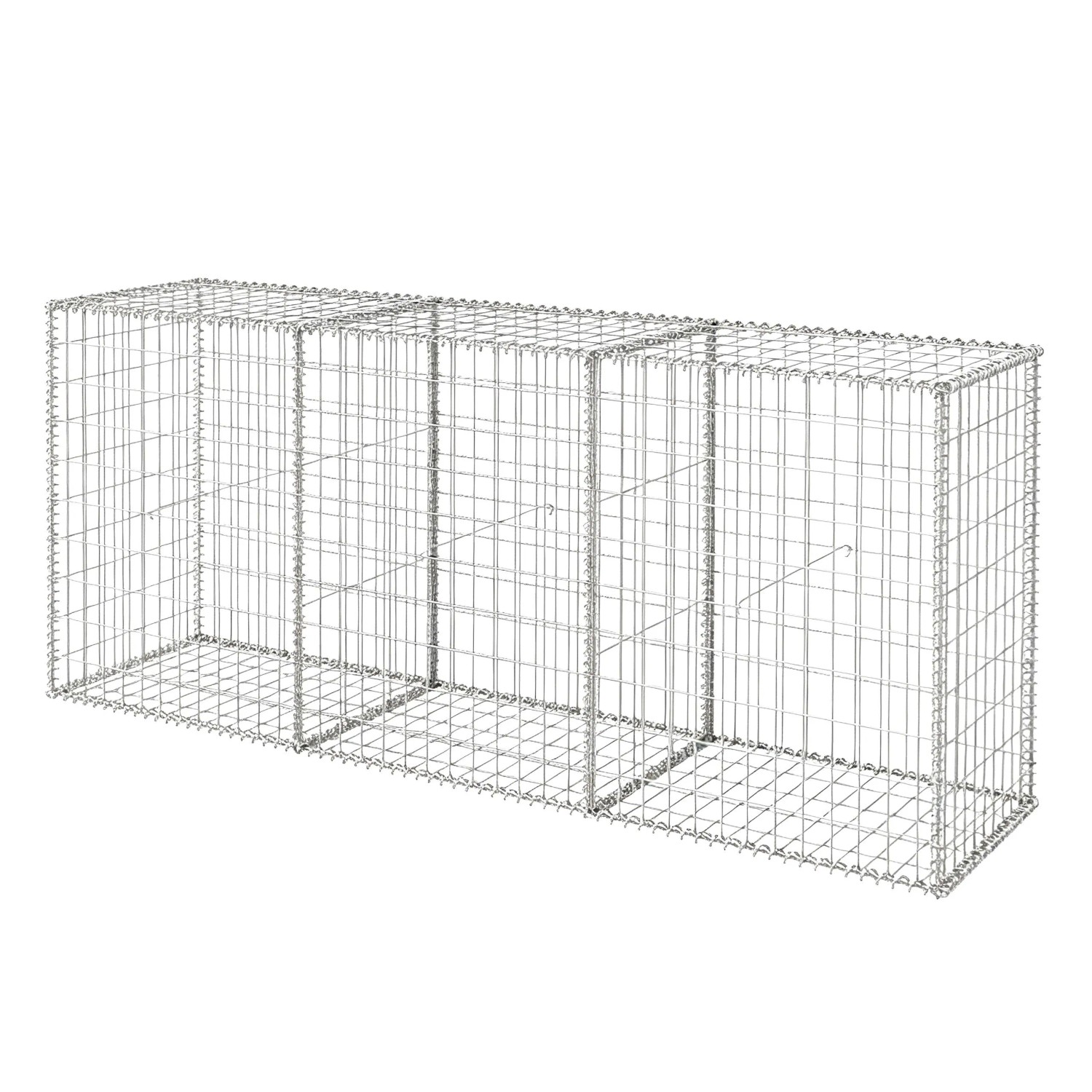 Relaxdays Gabione Stahl Silber Feuerverzinkt 200 cm x 50 cm x 100 cm