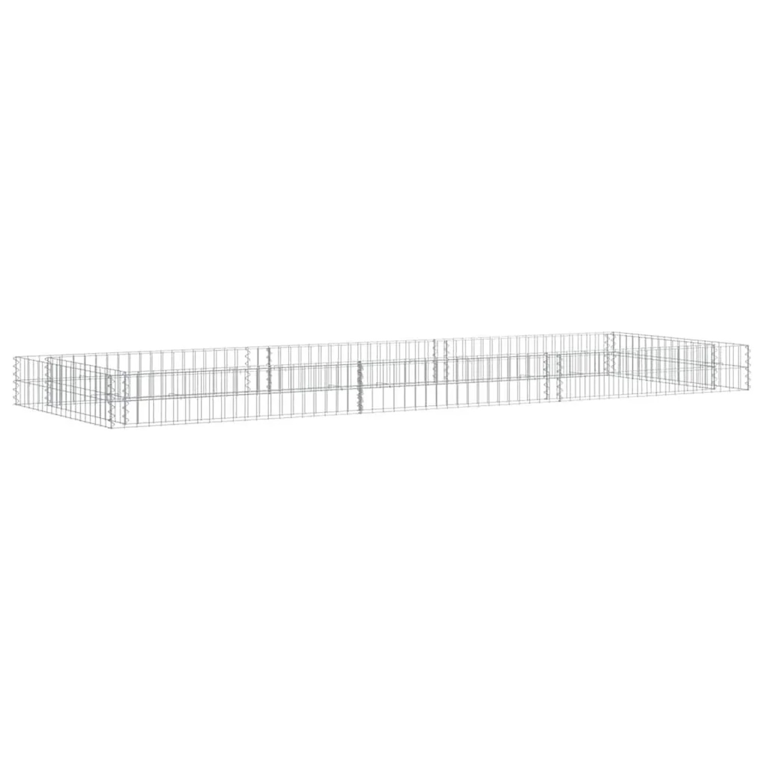 Leeres, verzinktes Gabionen-Hochbeet (300x100x20 cm) aus Stahldraht.