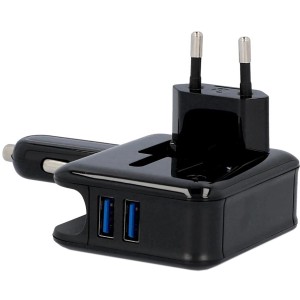 Cartrend USB Reisestecker 21x für Auto und Steckdose, schwarz.