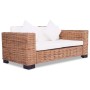 vidaXL Sofa-Set, 15-teilig, aus natürlichem Rattan mit cremeweißen Polstern und Kissen.