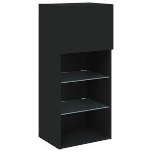 Schwarzer VidaXL TV-Schrank mit LED-Beleuchtung, 40,5x30x90 cm, Teil einer Wohnwand.