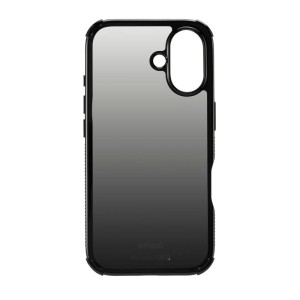 Schwarze Hama Handyhülle Extreme Protect für Apple iPhone 16 mit transparentem Farbverlauf, robustem Design und Kameraausschnitt.