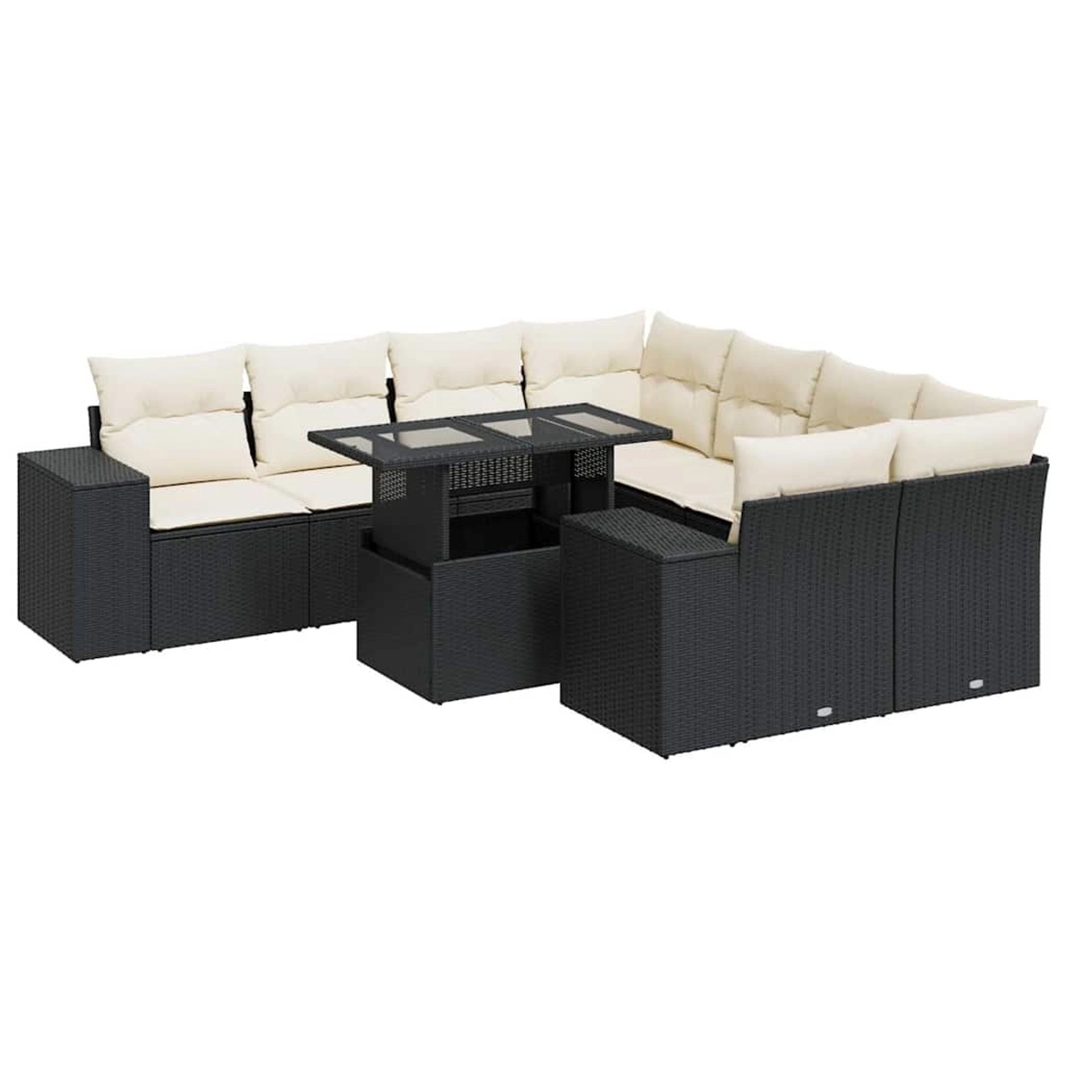 vidaXL 9-Tlg Garten-Sofagarnitur mit Kissen Schwarz Poly Rattan 3326767 günstig online kaufen
