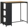 Schwarzer vidaXL Bartisch mit Regal aus Poly Rattan und Akazienholz, 120x60x110 cm.