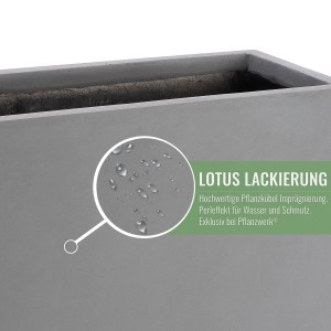 Grauer Pflanzwerk® Pflanzkübel Divider (72x60x25 cm) mit Lotus-Lackierung und Wasserabweisung.
