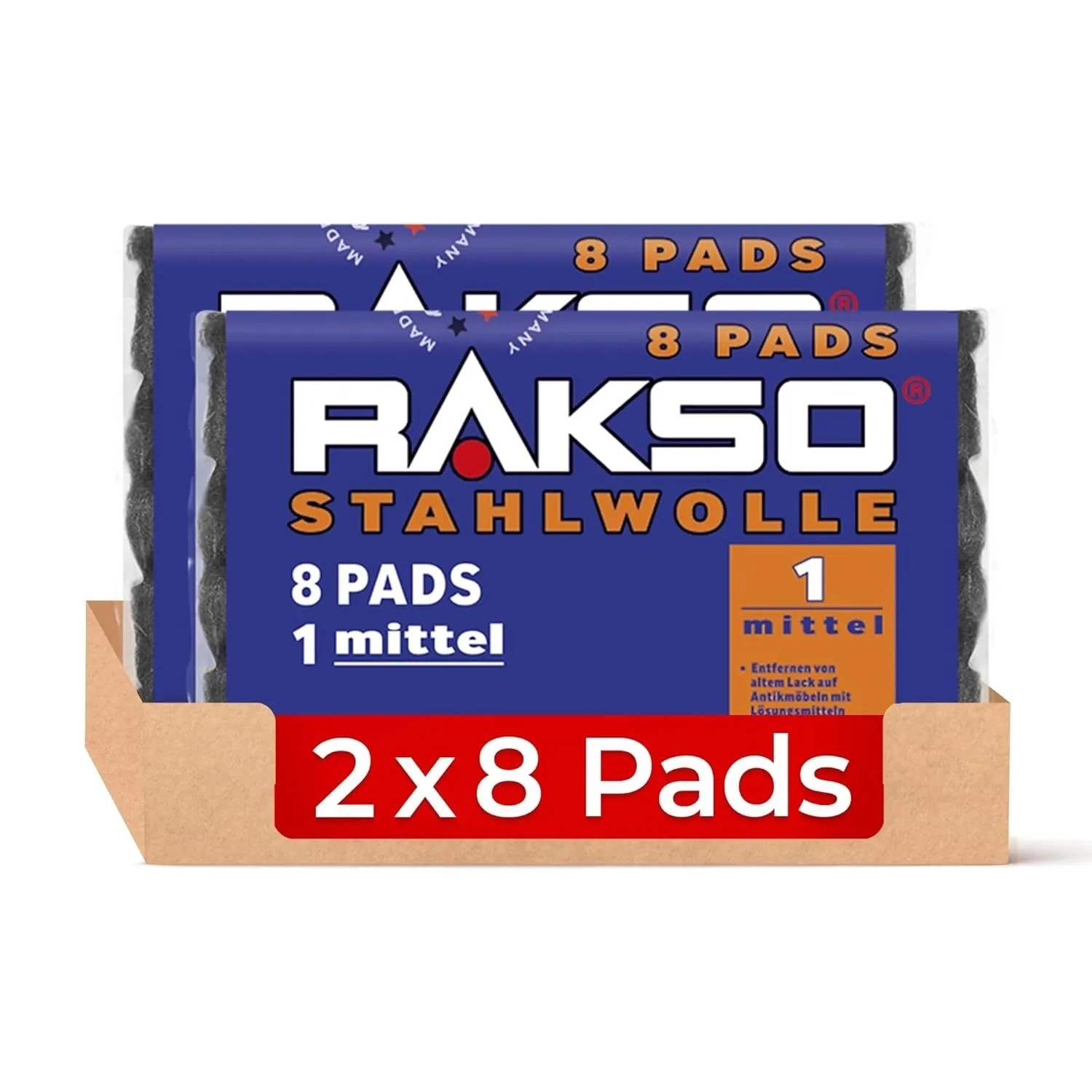 RAKSO Stahlwolle Pads Sorte 1 Mittel 2 x 8 Stück