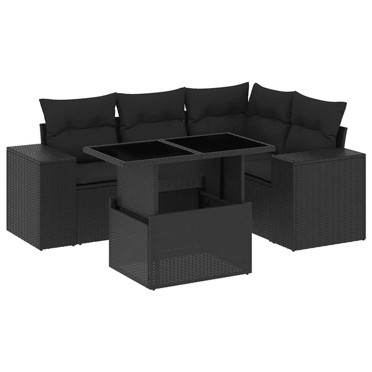 vidaXL 5-Tlg Garten-Sofagarnitur mit Kissen Schwarz Poly Rattan 3269135 günstig online kaufen