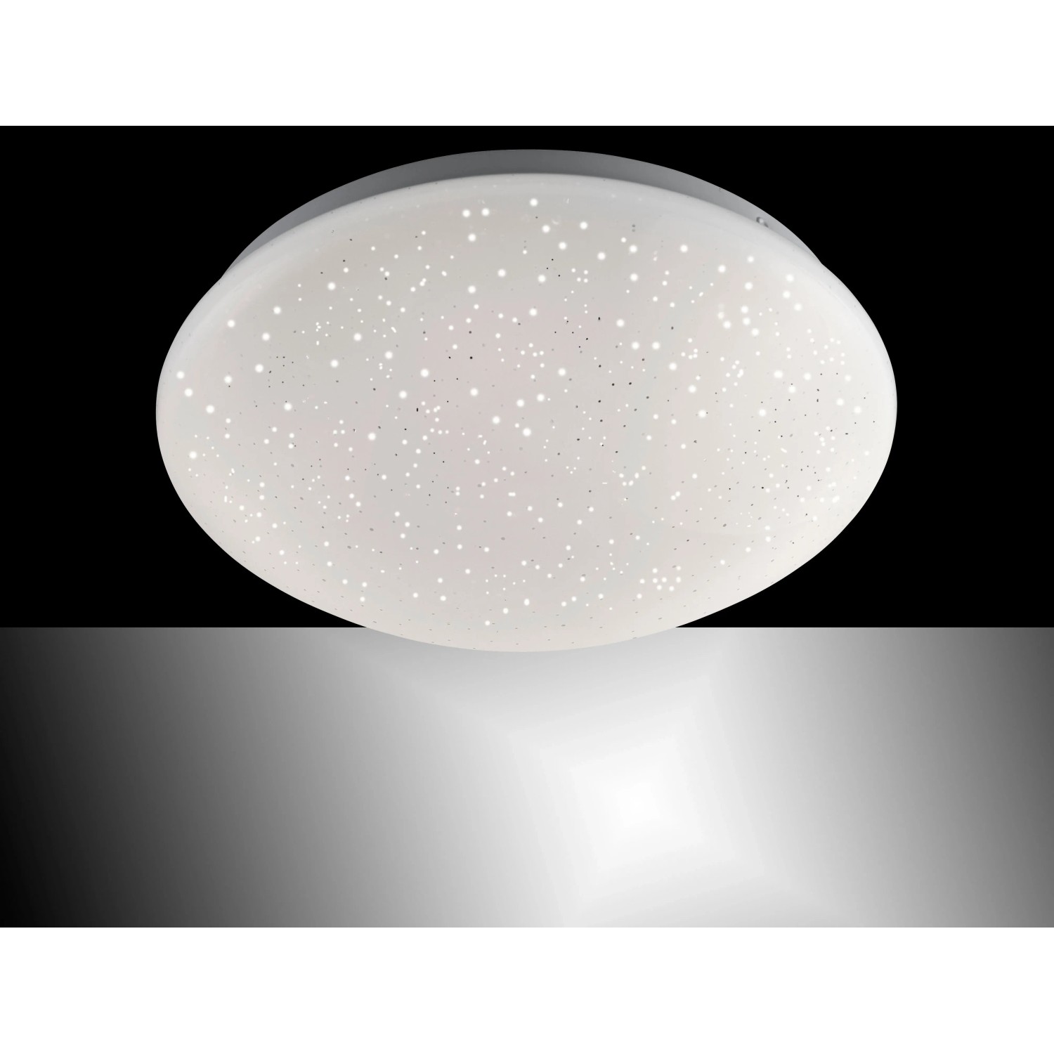 Weiße LED-Deckenleuchte Skyler mit Sternenhimmel-Effekt, Ø 25 cm.