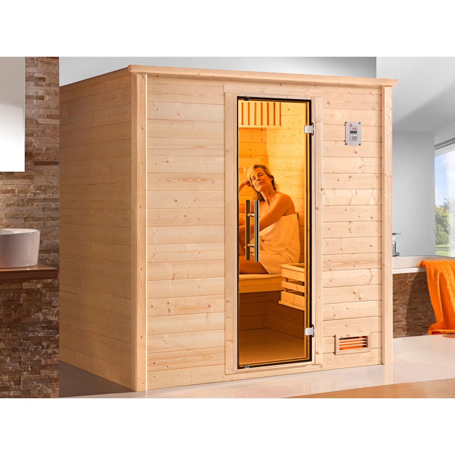 Weka Massivholzsauna Bergen Glastür 198x148x203 günstig online kaufen