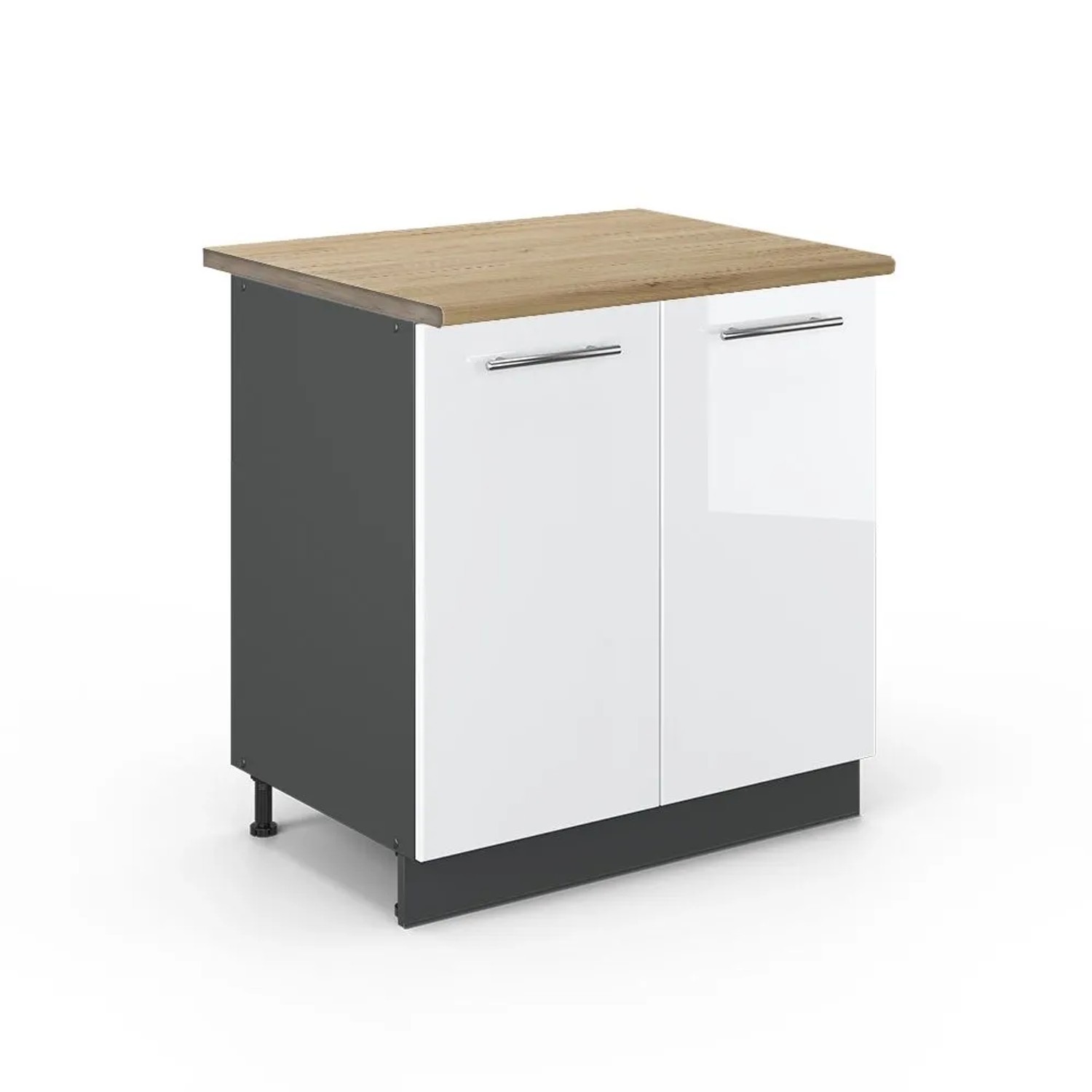 Vicco Küchenunterschrank Fame-Line Weiß Hochglanz/Anthrazit 80 x 82 Arbeitsplatte Goldkraft Eiche