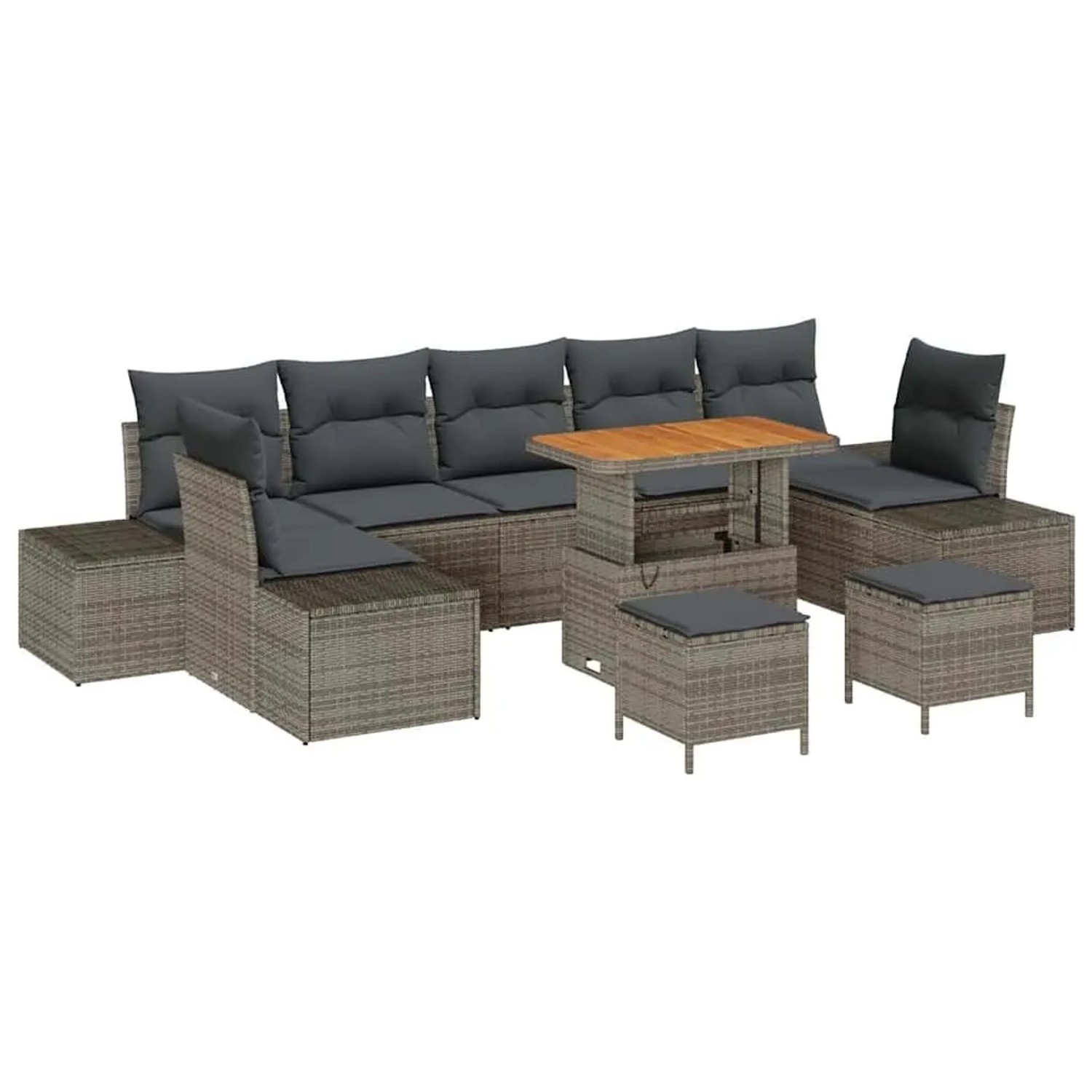vidaXL Gartensofa-Set mit Kissen mit Speicher 10 Stk Grau Poly Rattan 33647 günstig online kaufen