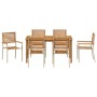 7-teilige Garten Essgruppe von vidaXL, beige Poly Rattan, bestehend aus Tisch und 6 Stühlen.