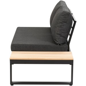 Greemotion Lounge-Set Rio, 3-tlg., Aluminium schwarz mit grauen Kissen und Akazienholz-Tisch.