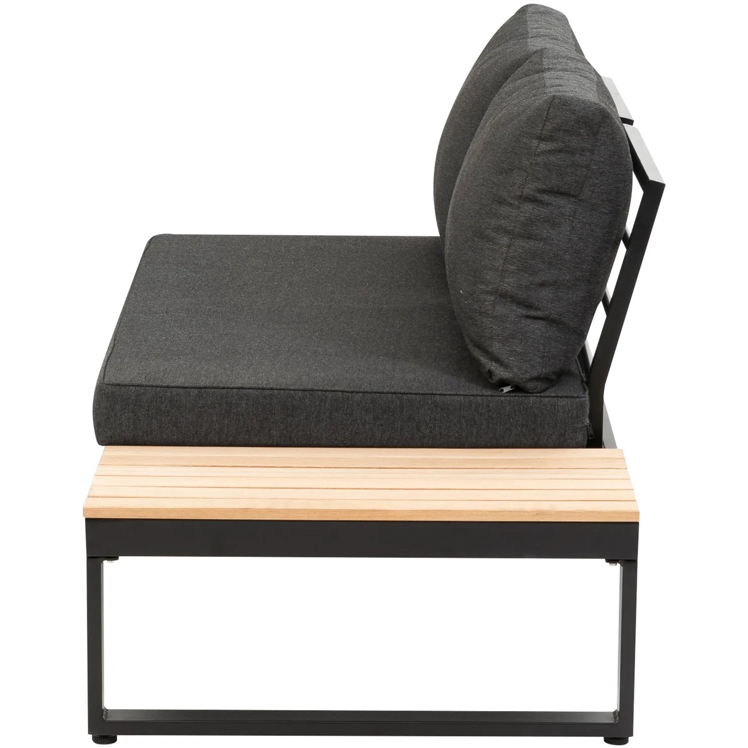 Greemotion Lounge-Set Rio, 3-tlg., Aluminium schwarz mit grauen Kissen und Akazienholz-Tisch.