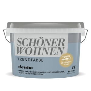 Schöner Wohnen Trendfarbe Denim, matte Wandfarbe im 1L Eimer.