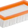 Kärcher Flachfaltenfilter für Aschesauger, rechteckig, mit orangem Rahmen und weißen Filterlamellen.