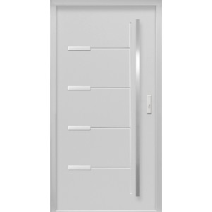 Graue Haustür Thermospace Oslo Prime, 110x210 cm, mit Edelstahlgriff und horizontalen Designelementen.