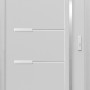 Graue Haustür Thermospace Oslo Prime, 110x210 cm, mit Edelstahlgriff und horizontalen Designelementen.