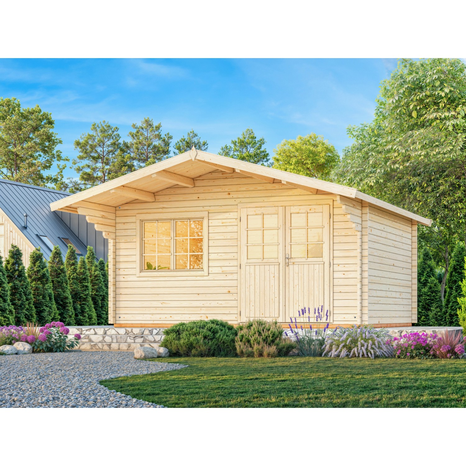 Palmako Gartenhaus Sally 510 x 390 cm Lackiert Dunkelgrau-Weiß FSC® günstig online kaufen