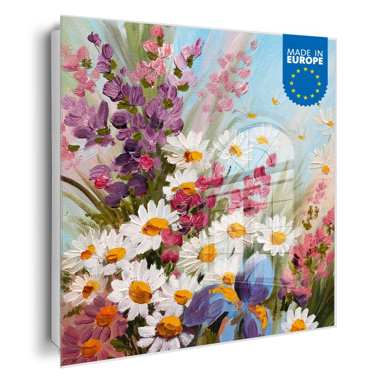 Banjado Großer Schlüsselkasten Glas 30x30cm Weiß Scharnier Links 50 Haken Beschreibbar Magnetisch Motiv Sommerstrauss