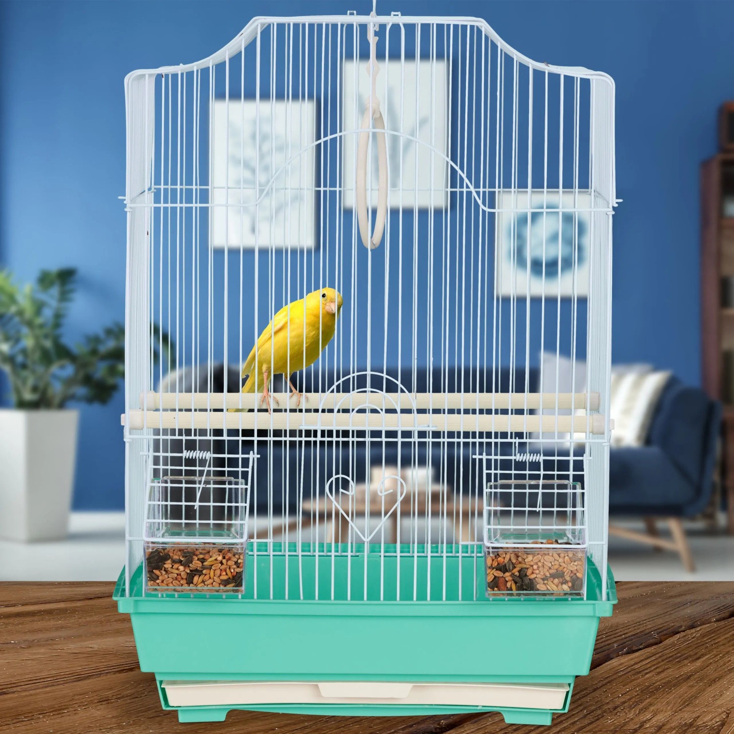 Relaxdays Vogelkäfig Stahl Grün mit Sitzstangen 49,5 cm x 35 cm x 32 cm 1,5 kg_3