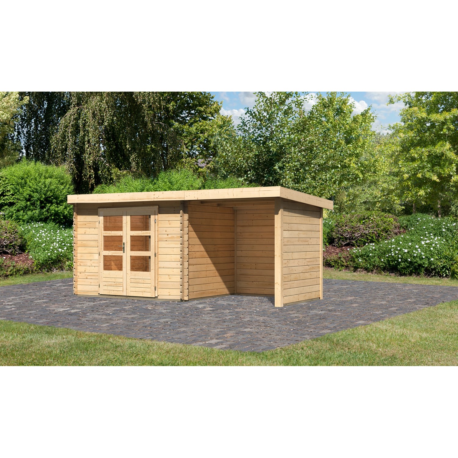 Karibu Holz-Gartenhaus Ängelholm Natur Pultdach Unbehandelt 280 cm x 220 cm günstig online kaufen