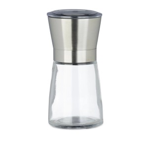 Relaxdays Pfeffermühle aus Glas und gebürstetem Edelstahl mit Keramikmahlwerk für frische Gewürze.
