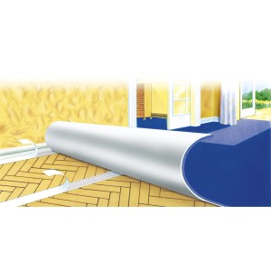 Illustration: Tesa Verlegeband zum rückstandsfreien Verlegen von Teppich und PVC-Böden.