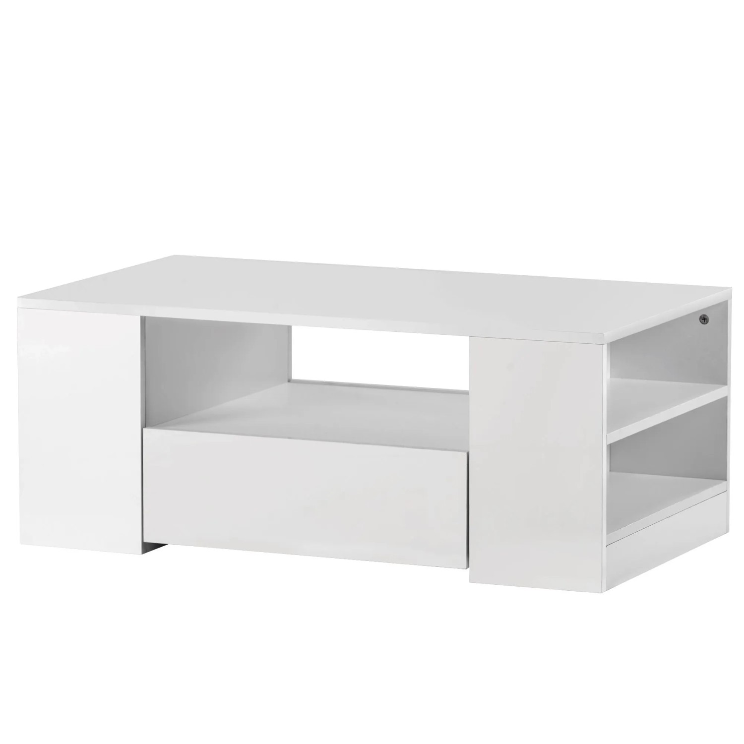 Okwish Couchtisch Mit 2 Schubladen Und 2 Regalsofa Wohnzimmermöbel Weiß 95 × 53 Cm