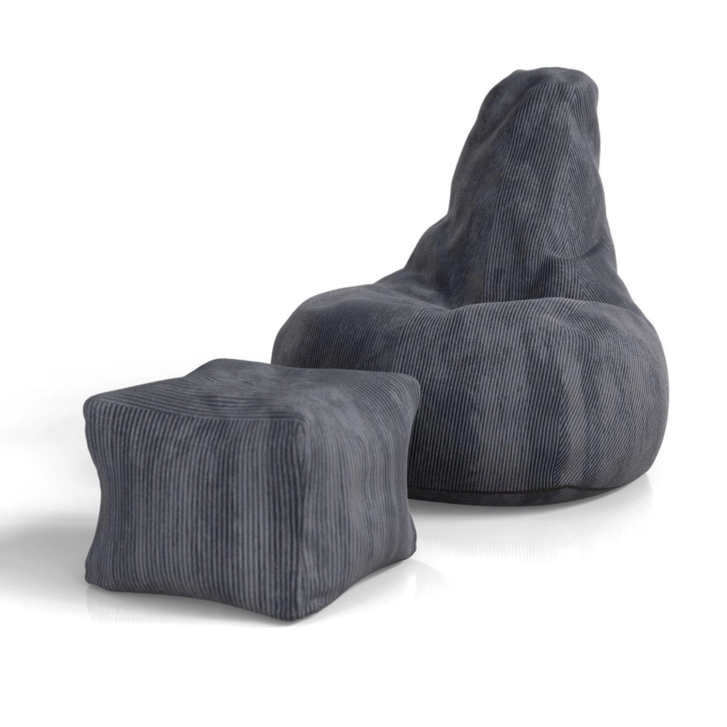Juskys Sitzsack Chillex mit Hocker XL in Stoff Cord Dunkelgrau günstig online kaufen
