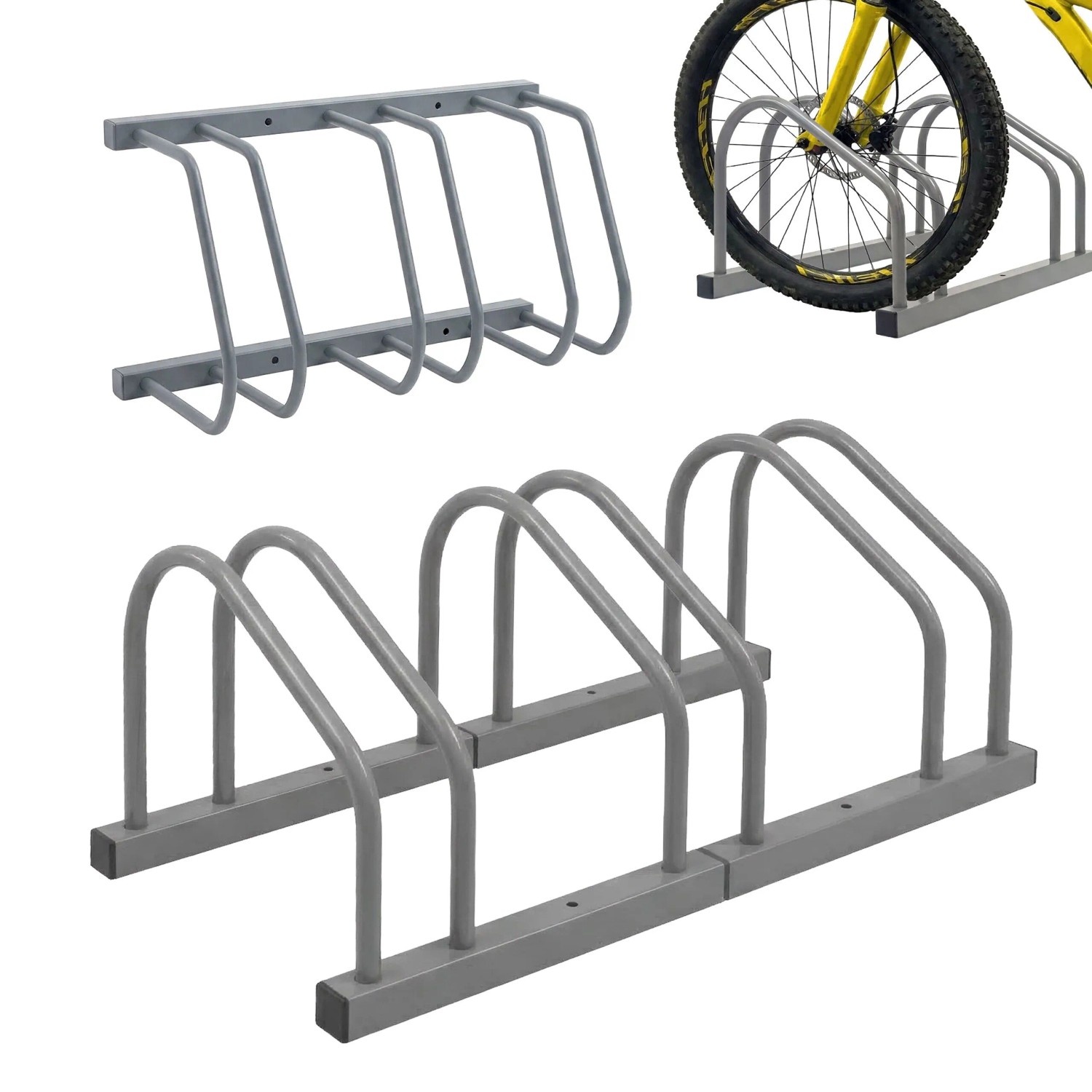 Relaxdays Fahrradständer Stahl Silber für 3 Fahrräder Boden und Wandmontage 27 cm x 75 cm x 24 cm
