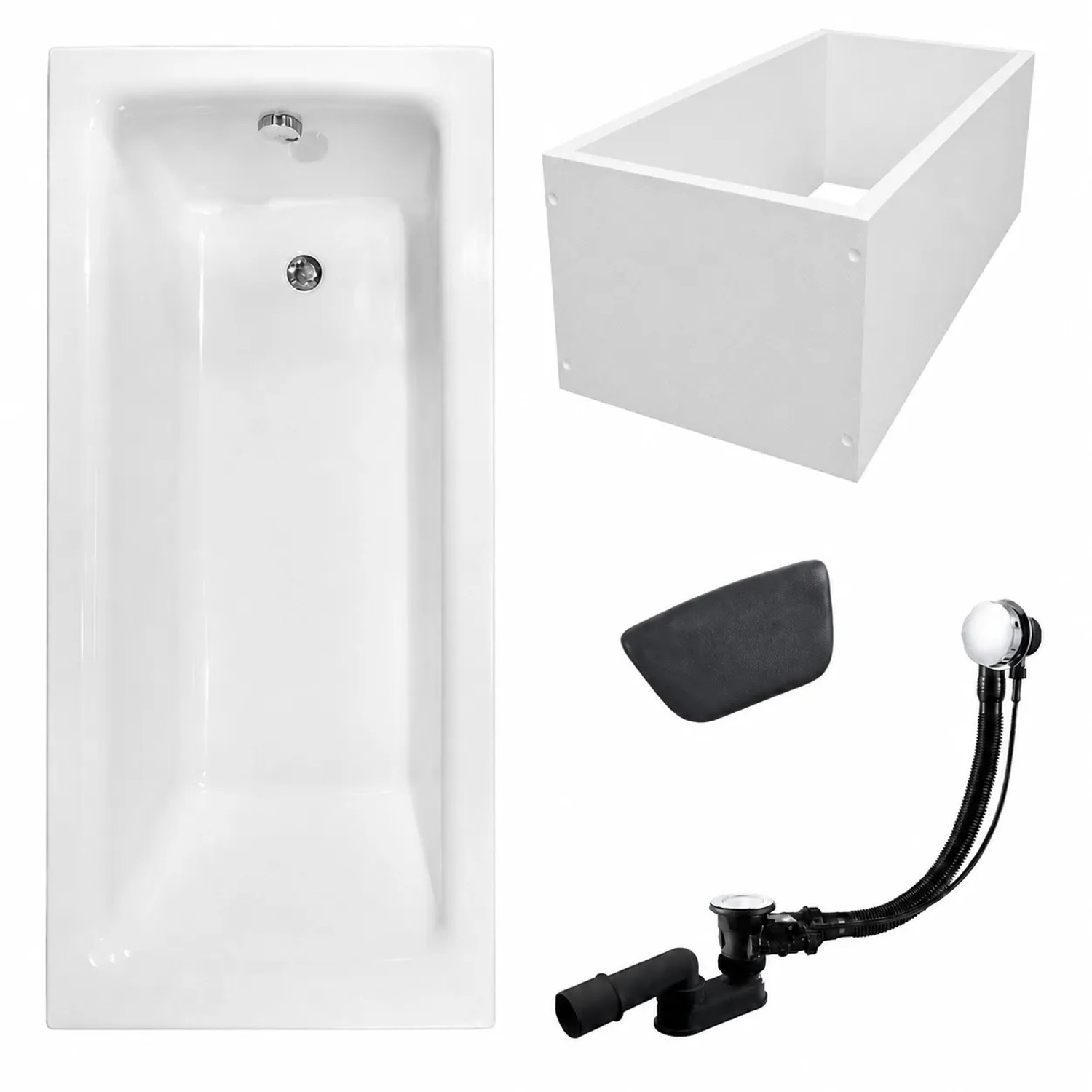 KOLMAN Badewanne Rechteck 130 x 70 Cm Mit Wannenträger Mit Kopfstütze KODI Inkl. Ablauf Und Füße